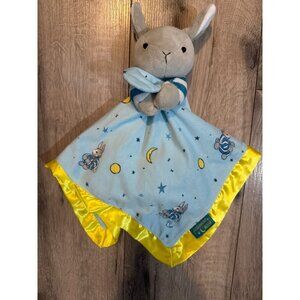 Goodnight Moon Bunny Lovey Blanket Blue & Yellow Satin Trim